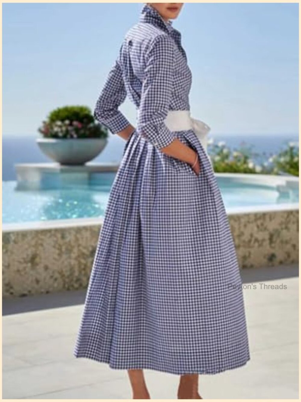 Retro Plaid Button Up Maxi Shirt Dress with Pockets and Belt - Picture 2 of 3